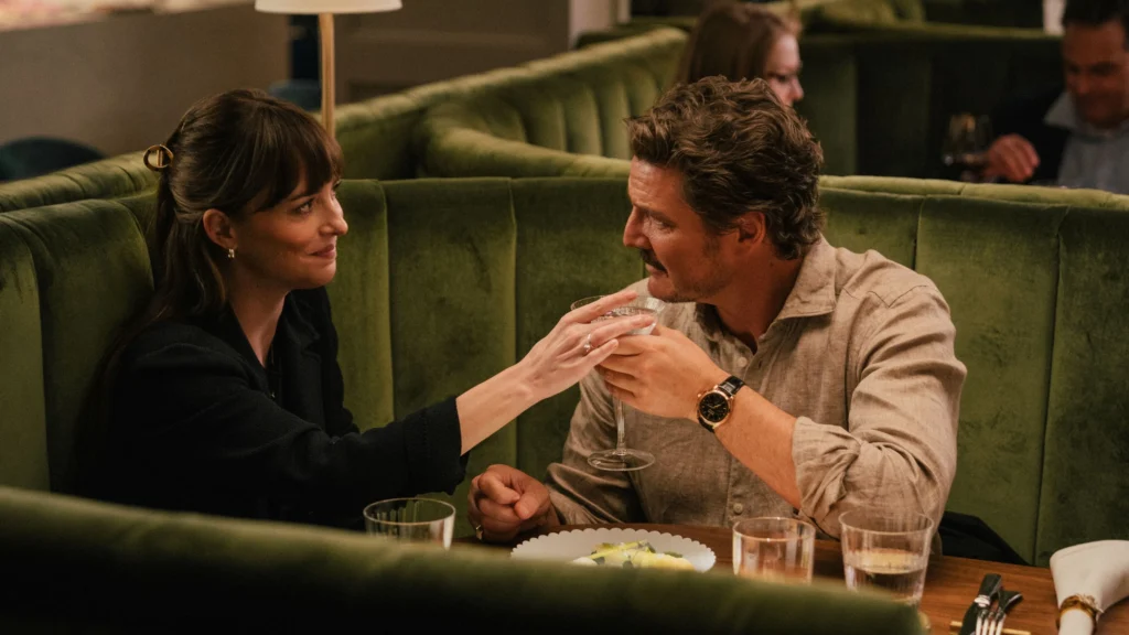 Lead actors in Materialists (2025) Sitting in a Resturant – – Source: TMDB