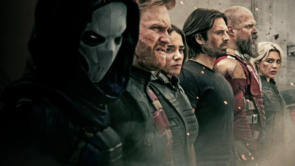 Official character lineup of (Thunderbolts 2025 Movie Review) as listed on TMDb, showcasing Marvel’s darker anti-hero team including Yelena, Bucky, and Red Guardian.
