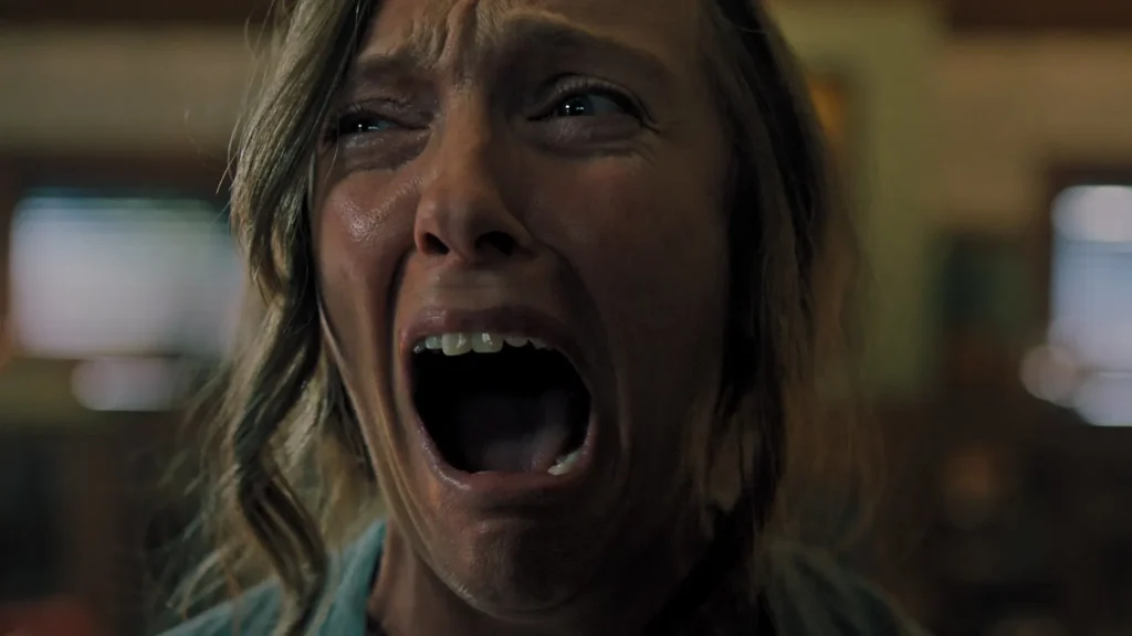 A scene from the movie Hereditary.woman crying with fear in the picture.Image Credit: © TMDb (www.themoviedb.org) – Used for informational/review purposes only.
